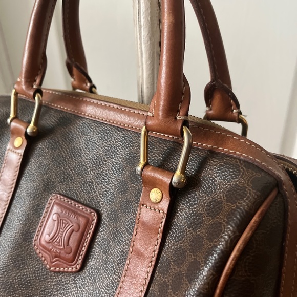 CELINE Macadam Mini Boston Hand Bag Purse Brown PVC Leather Italy - Picture 3 of 10